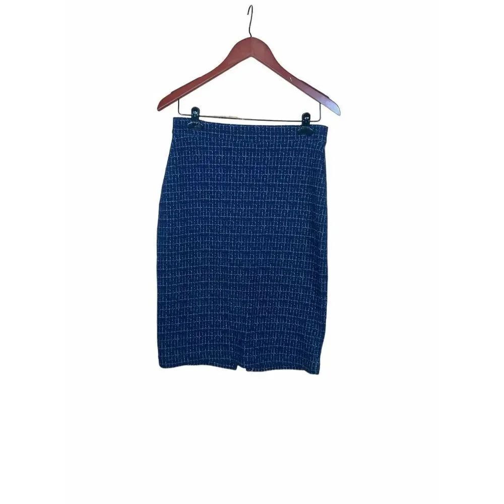 Anthropologie Maeve S Blue Geometric Grid Printed Pencil Back Zip Skirt